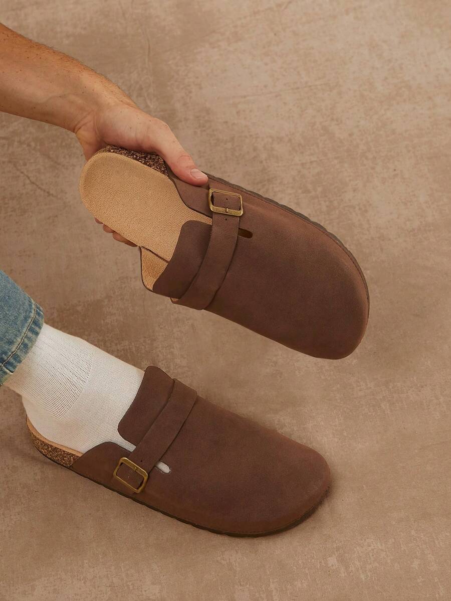 Men's Arch Support Cork Footbed Buckle Clogs