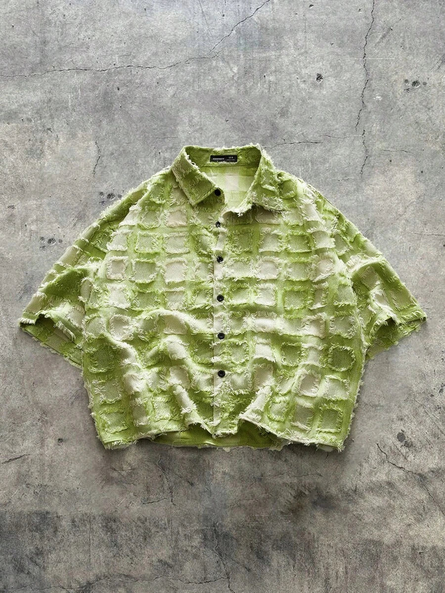 Men's Plaid Woven Short Sleeve Cropped Shirt