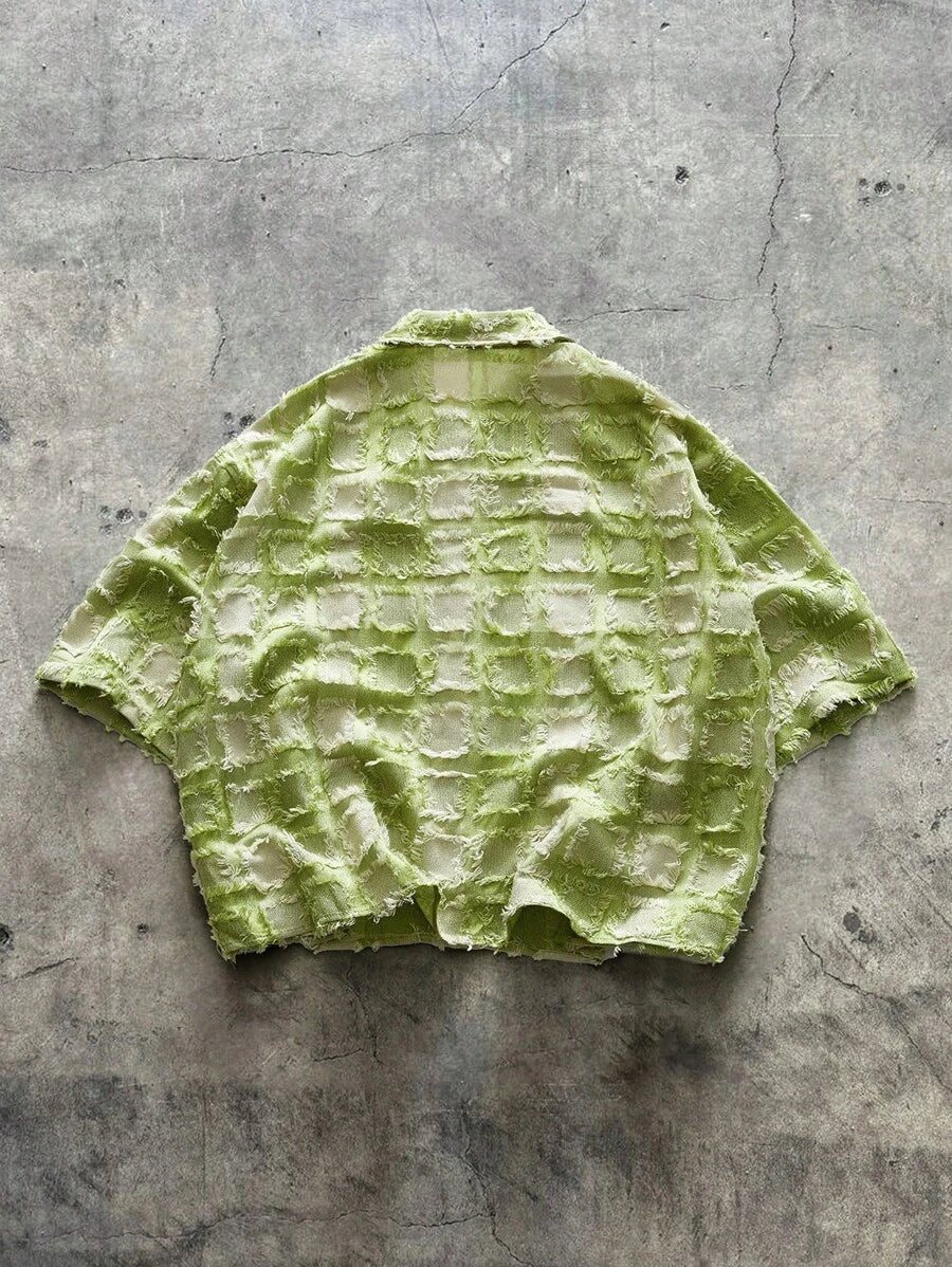 Men's Plaid Woven Short Sleeve Cropped Shirt