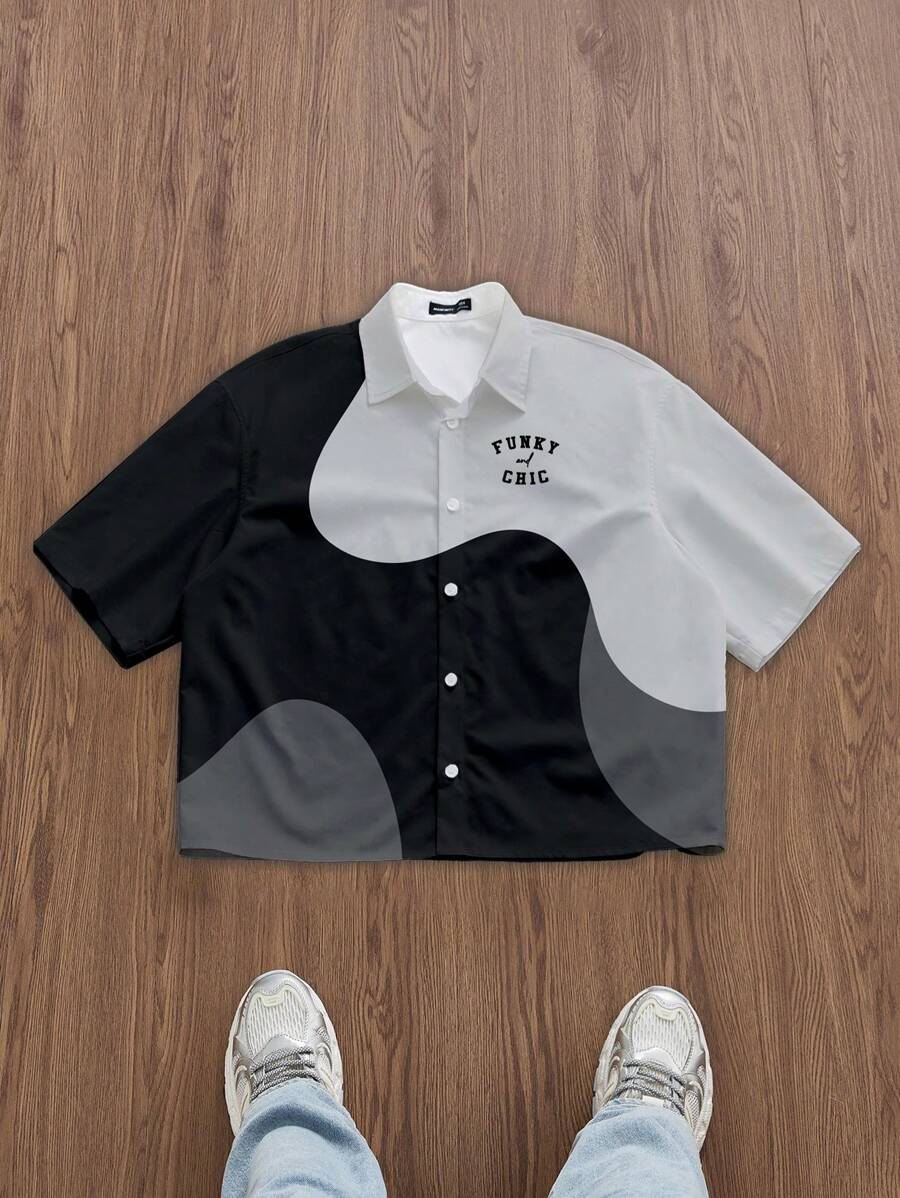 Men's Minimalist Casual Color BlockingPattern Cropped Shirt