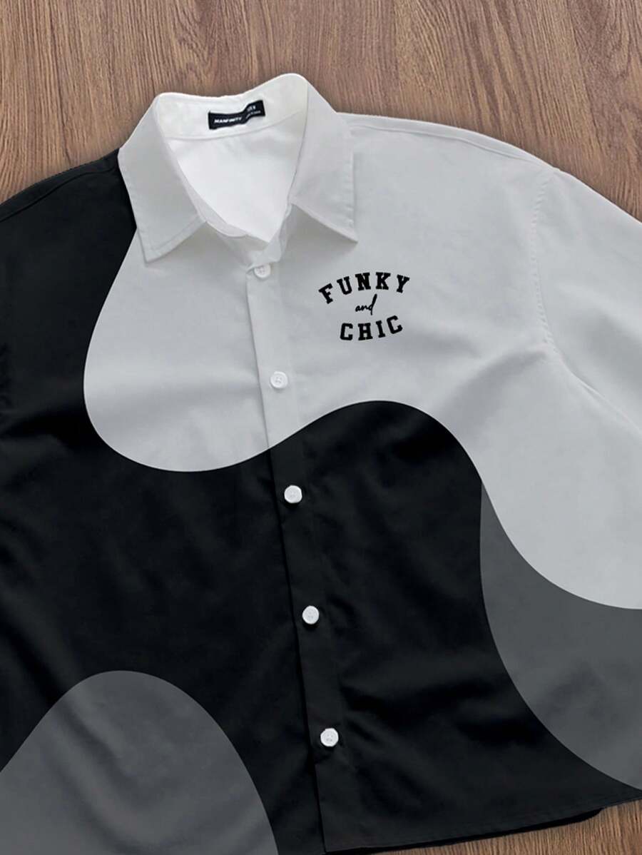 Men's Minimalist Casual Color BlockingPattern Cropped Shirt