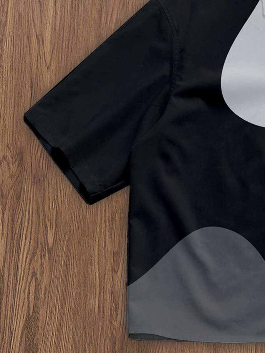 Men's Minimalist Casual Color BlockingPattern Cropped Shirt