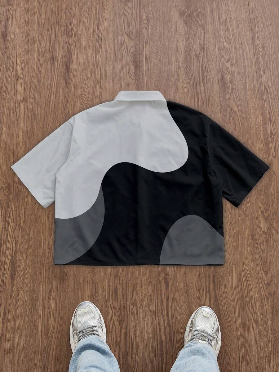 Men's Minimalist Casual Color BlockingPattern Cropped Shirt