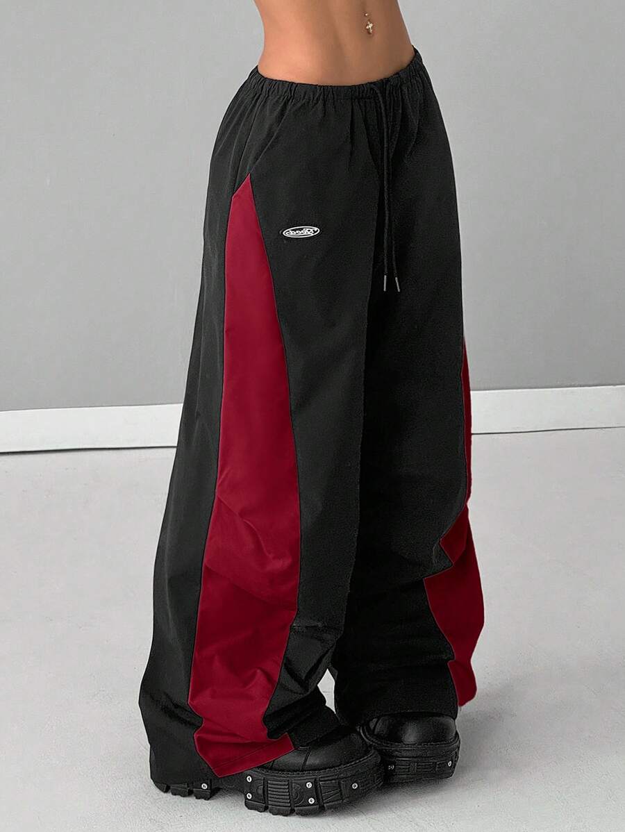 Women's Color-Blocked Cargo Parachute Pants
