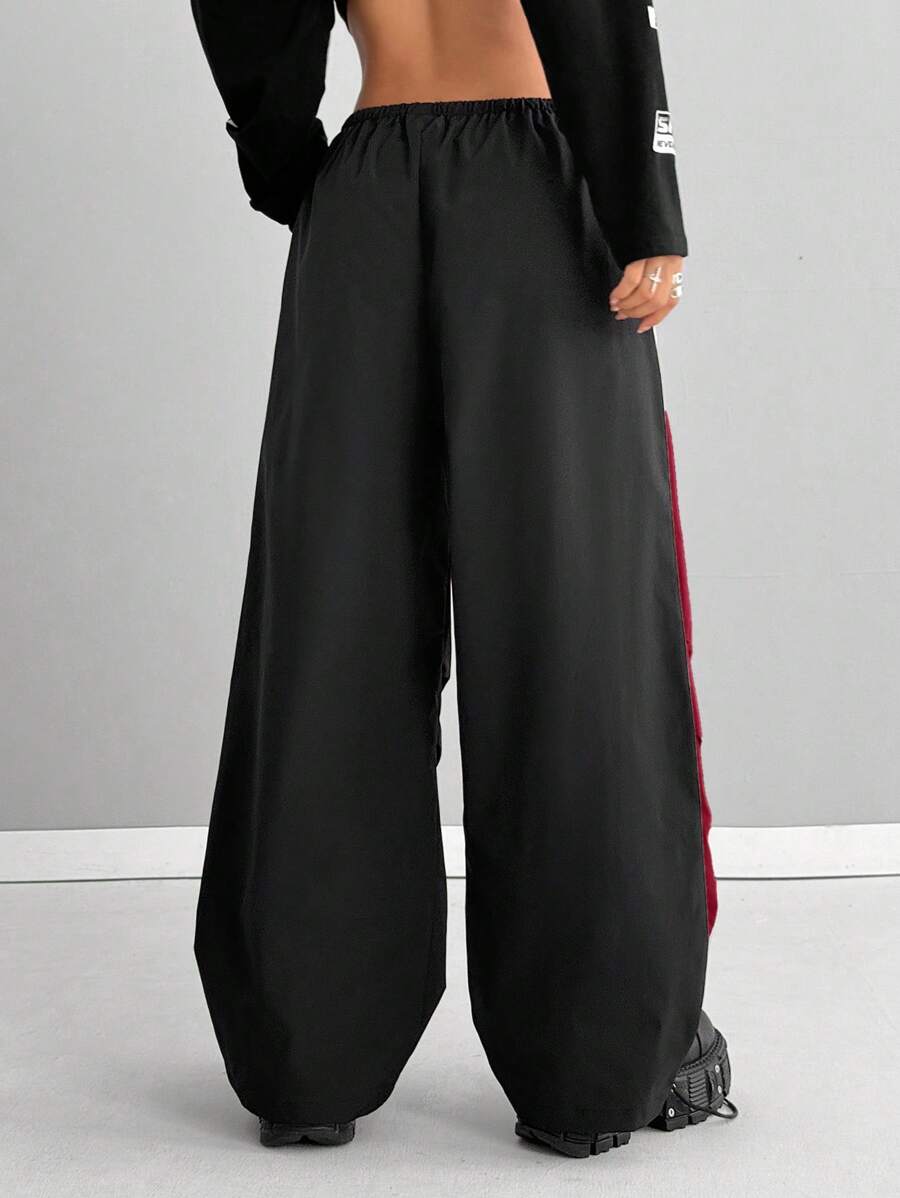 Women's Streetwear Color-Blocked Parachute Pants