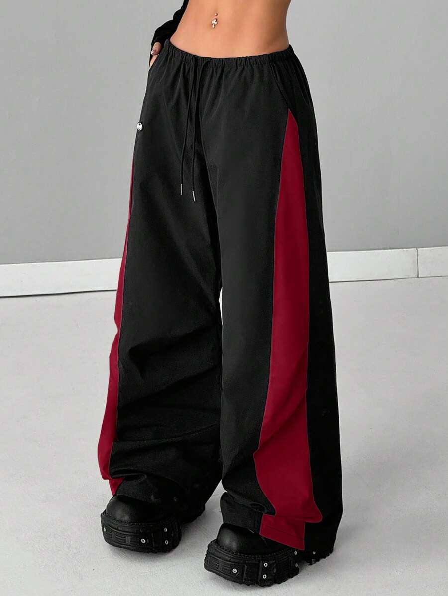 Women's Streetwear Color-Blocked Parachute Pants
