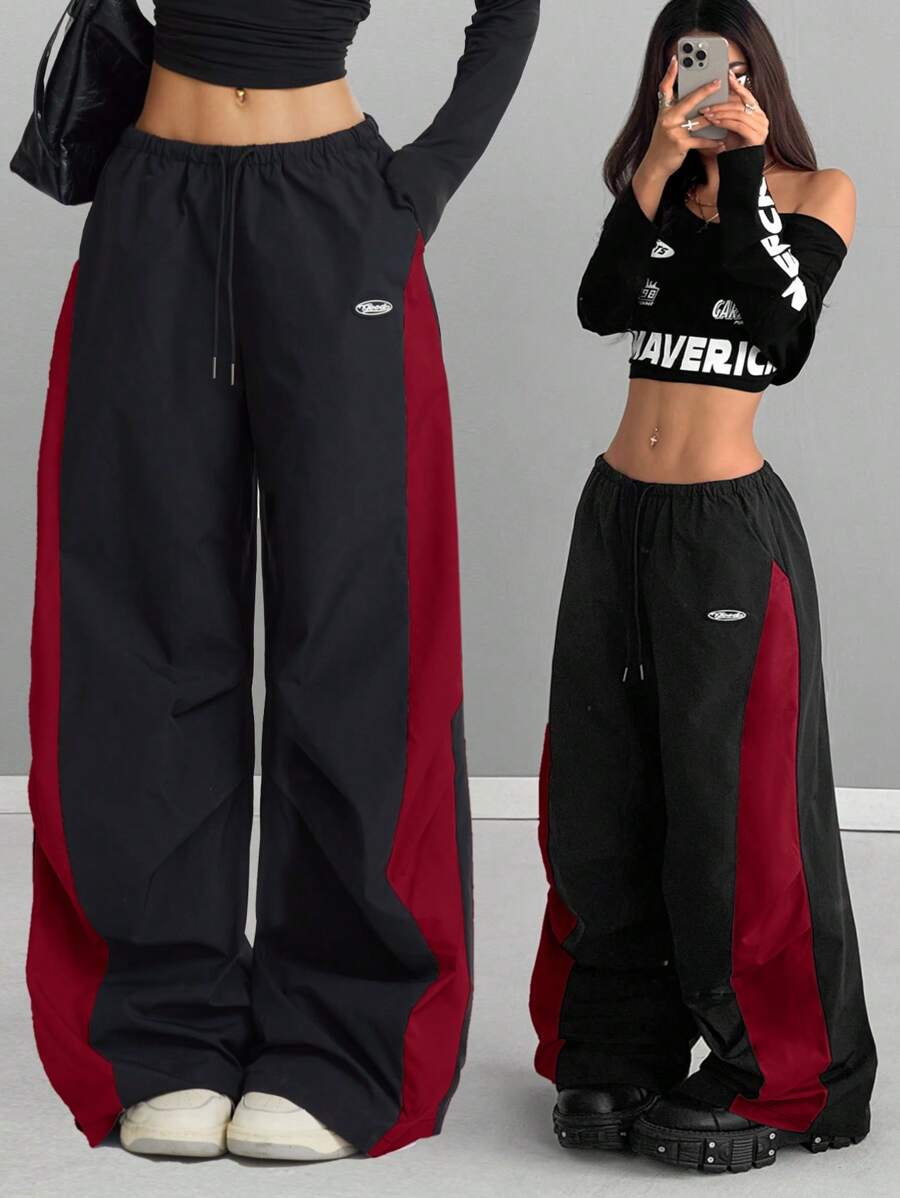 Women's Color-Blocked Baggy Parachute Pants