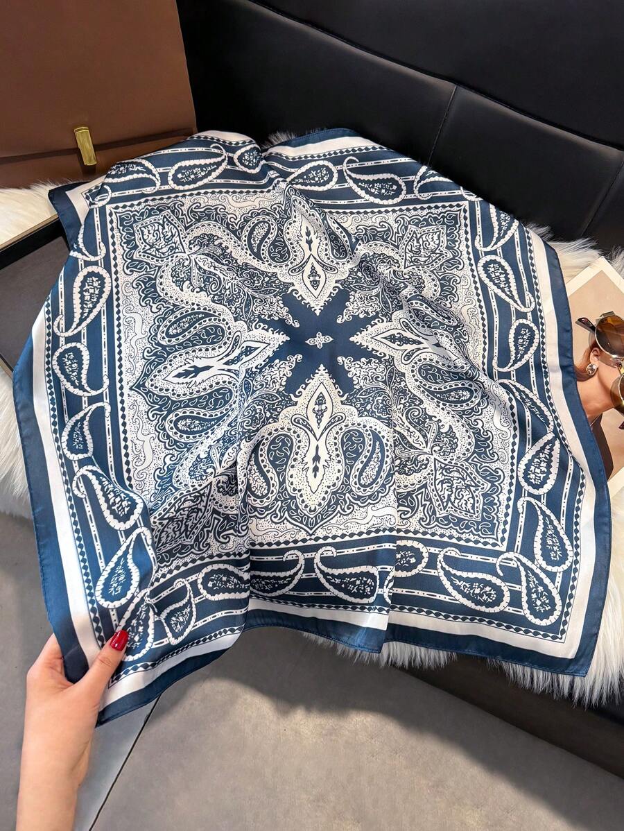 1pc Paisley Printed 70cm Faux Silk Square Scarf/Bandana