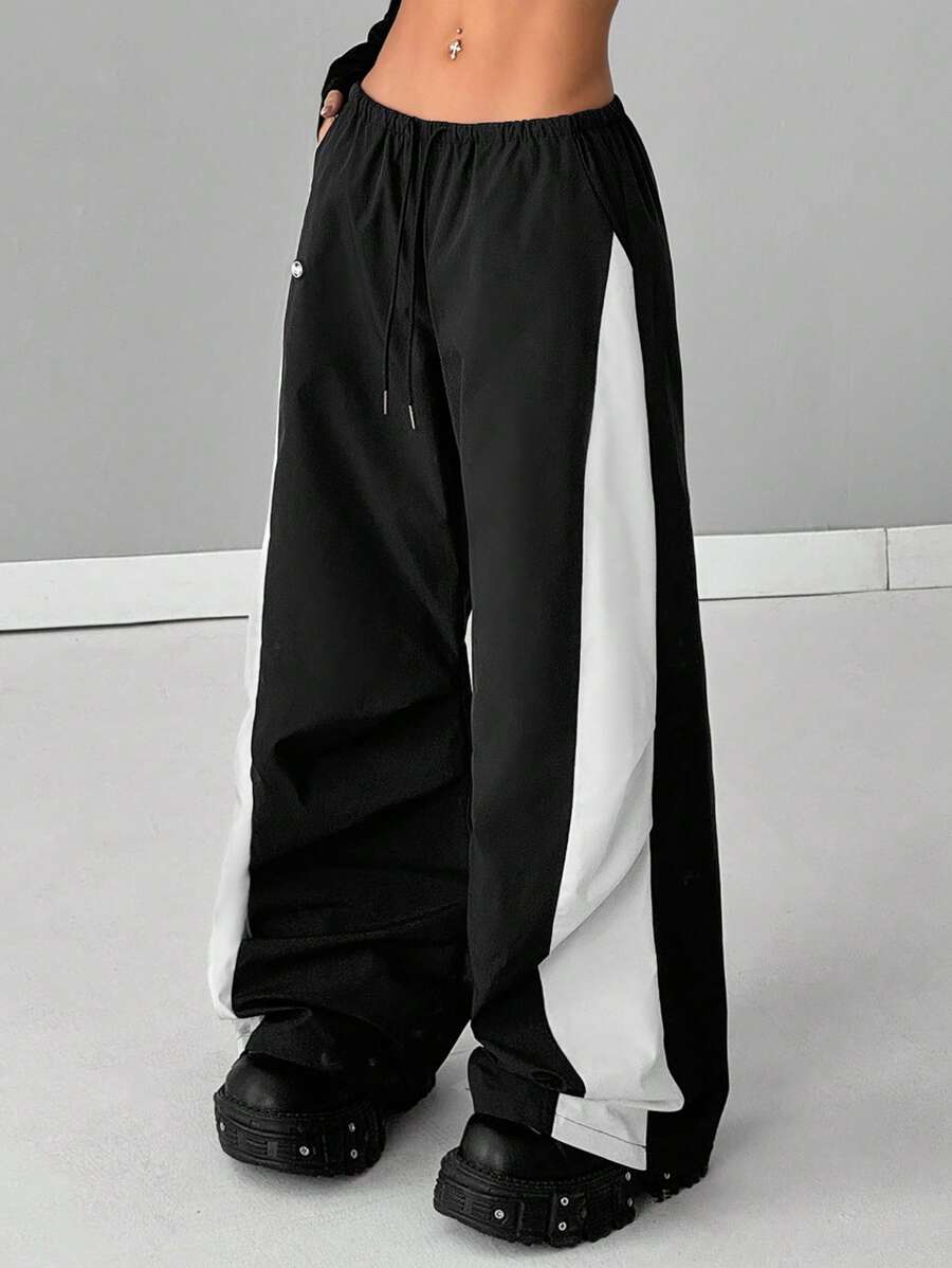 Women's Streetwear Color-Blocked Parachute Pants
