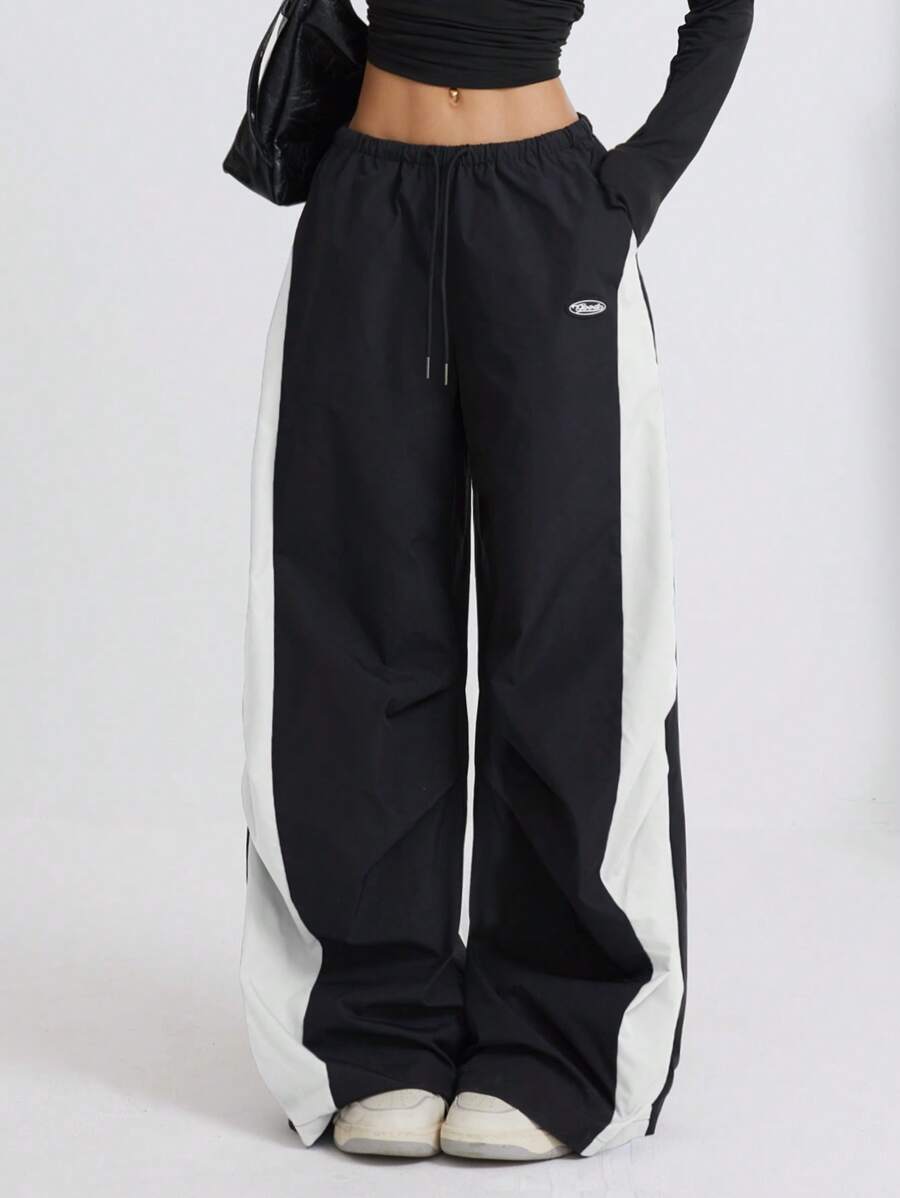 Women's Color-Blocked Baggy Parachute Pants