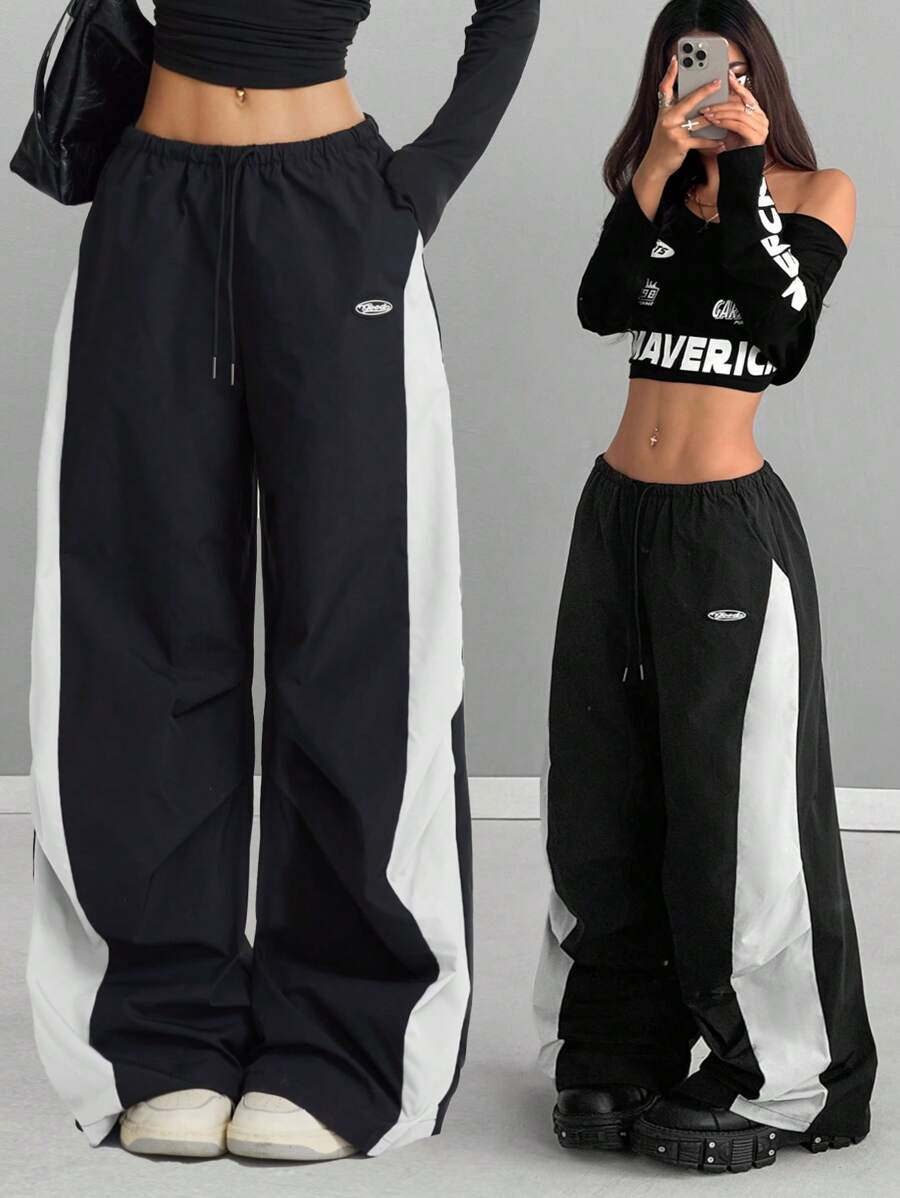 Women's Color-Blocked Cargo Parachute Pants