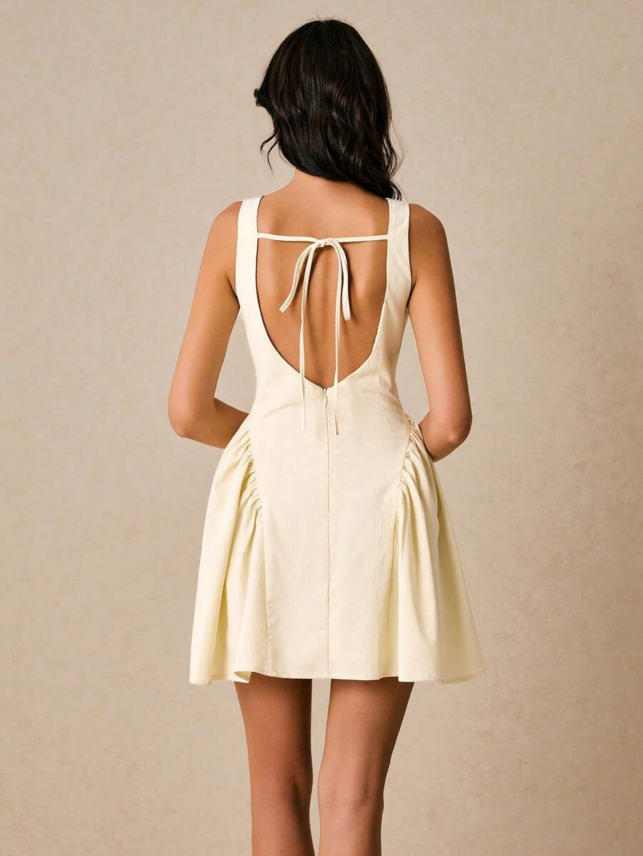 Women Sleeveless Solid Color Mini Dress