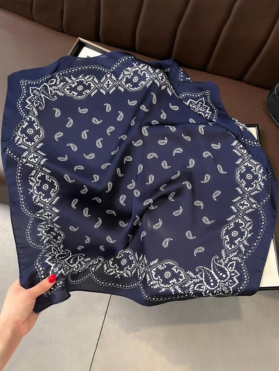1pc Paisley Printed 70cm Faux Silk Square Scarf/Bandana