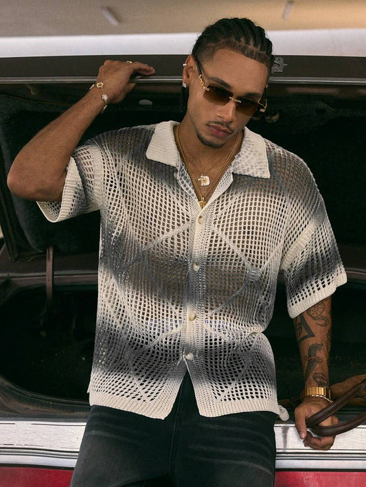 Men's  Short Sleeve Loose Fit Knitted Top