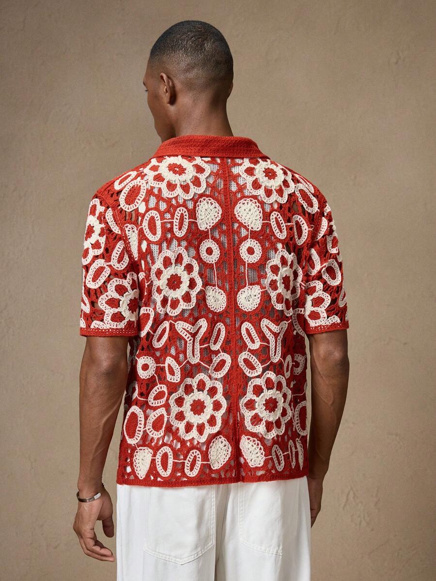 Men's Knitted Slim Fit Short Sleeve Casual Red Cardigan Sweater