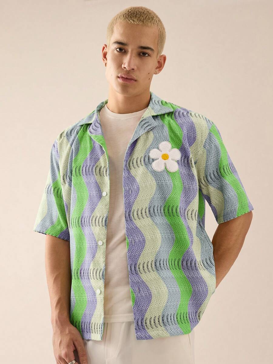 Men's Casual Loose Woven Short Sleeve Shirt