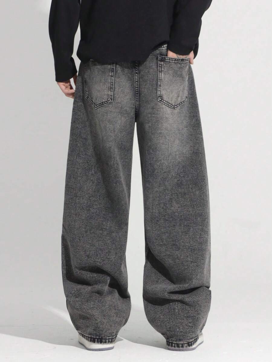 Loose Fit Washed Denim Casual Loose Pants