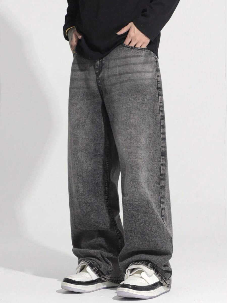 Loose Fit Washed Denim Casual Loose Pants