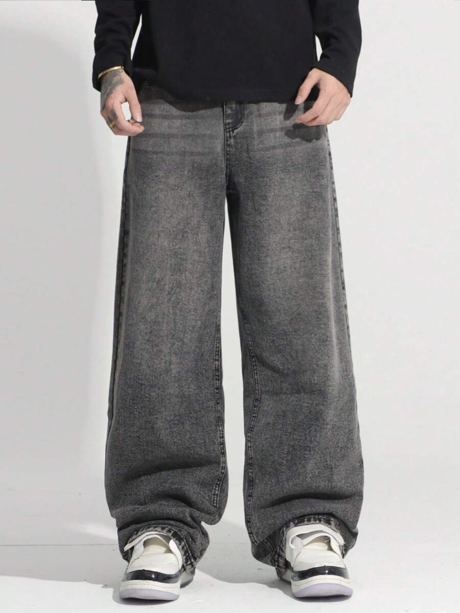 Loose Fit Washed Denim Casual Loose Pants