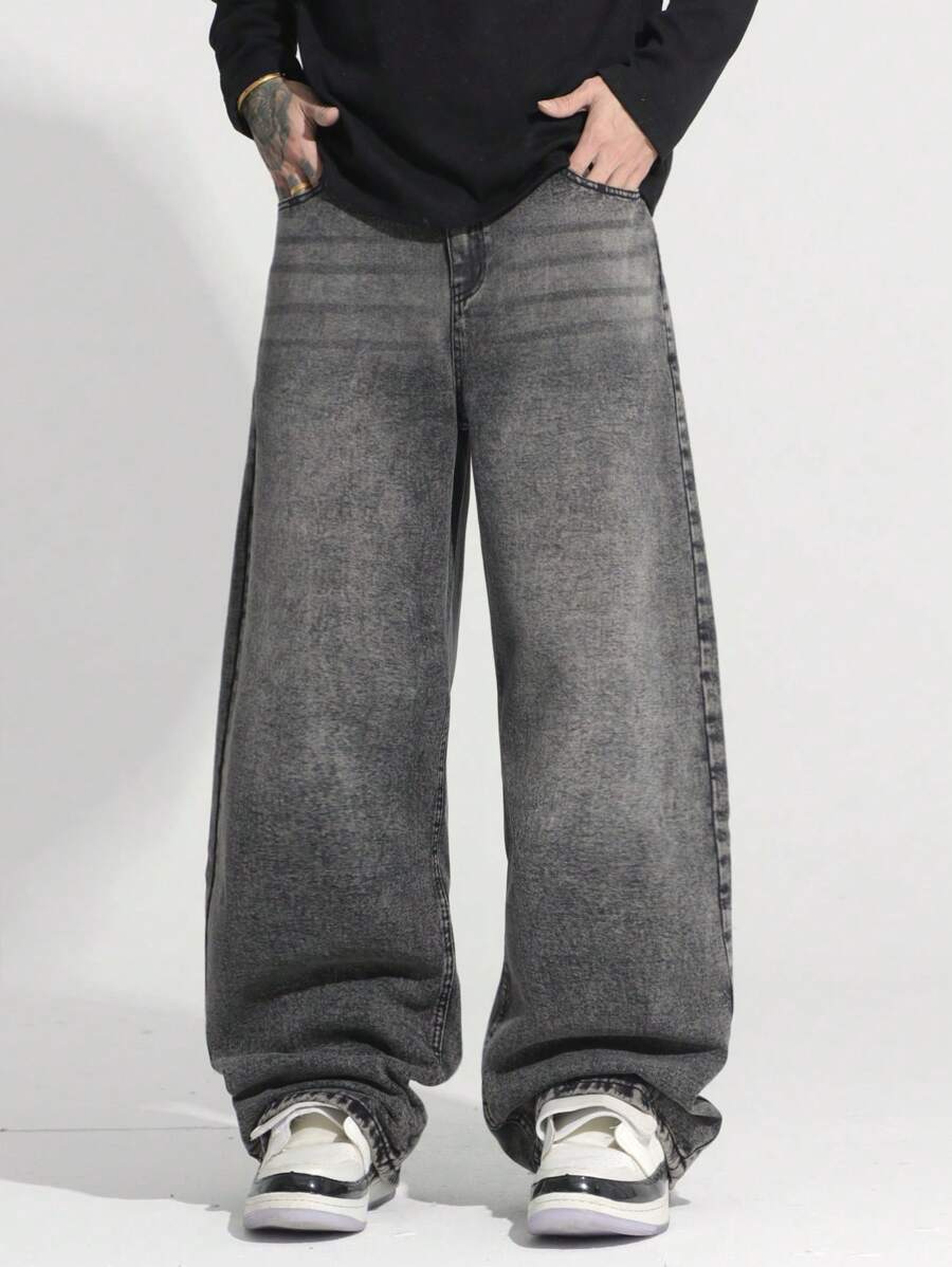 Loose Fit Washed Denim Casual Loose Pants
