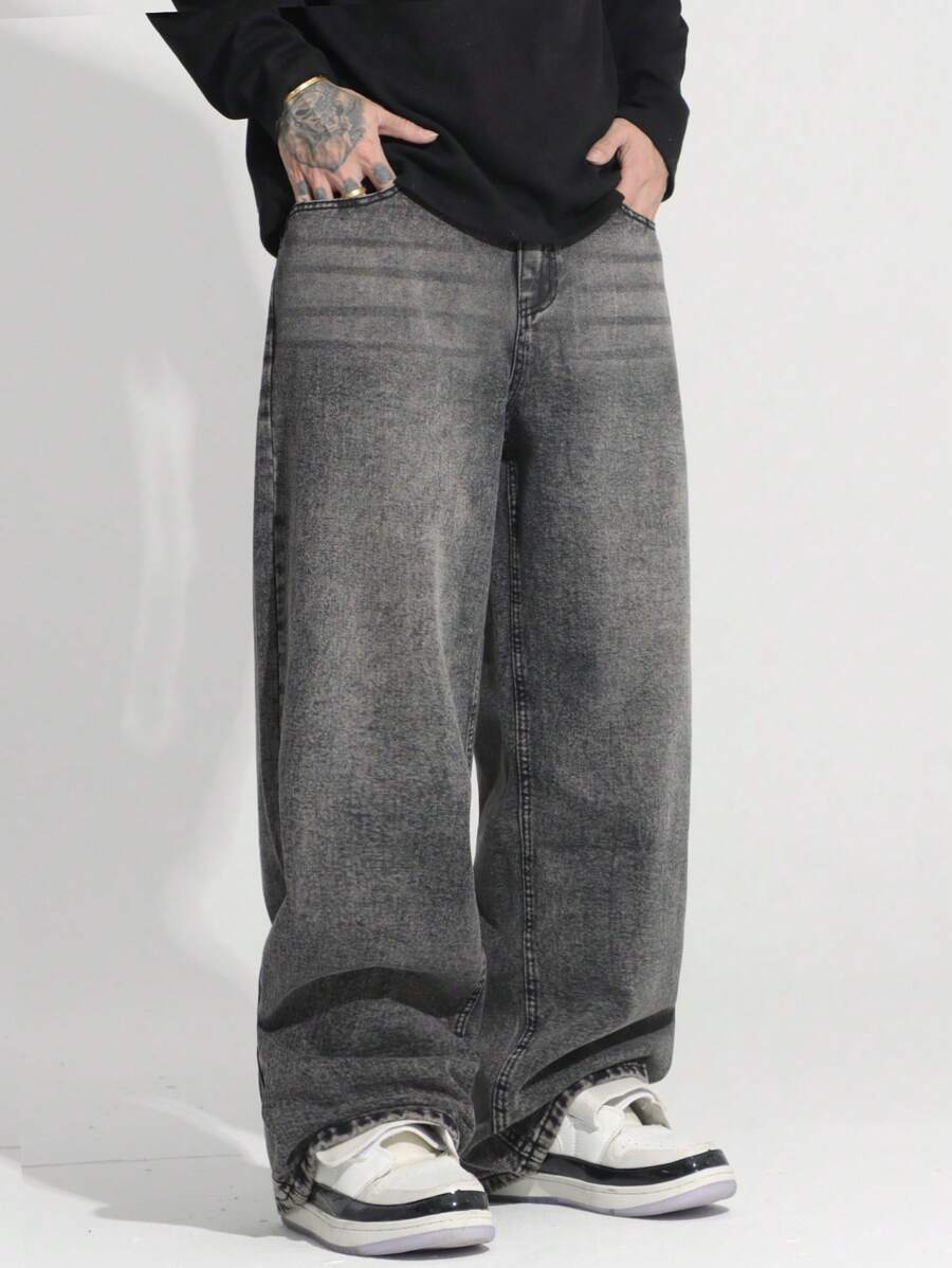 Loose Fit Washed Denim Casual Loose Pants