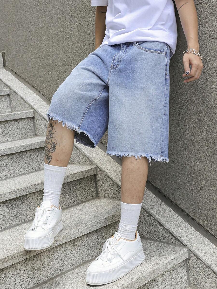 Men's Washed Distressed Denim Shorts