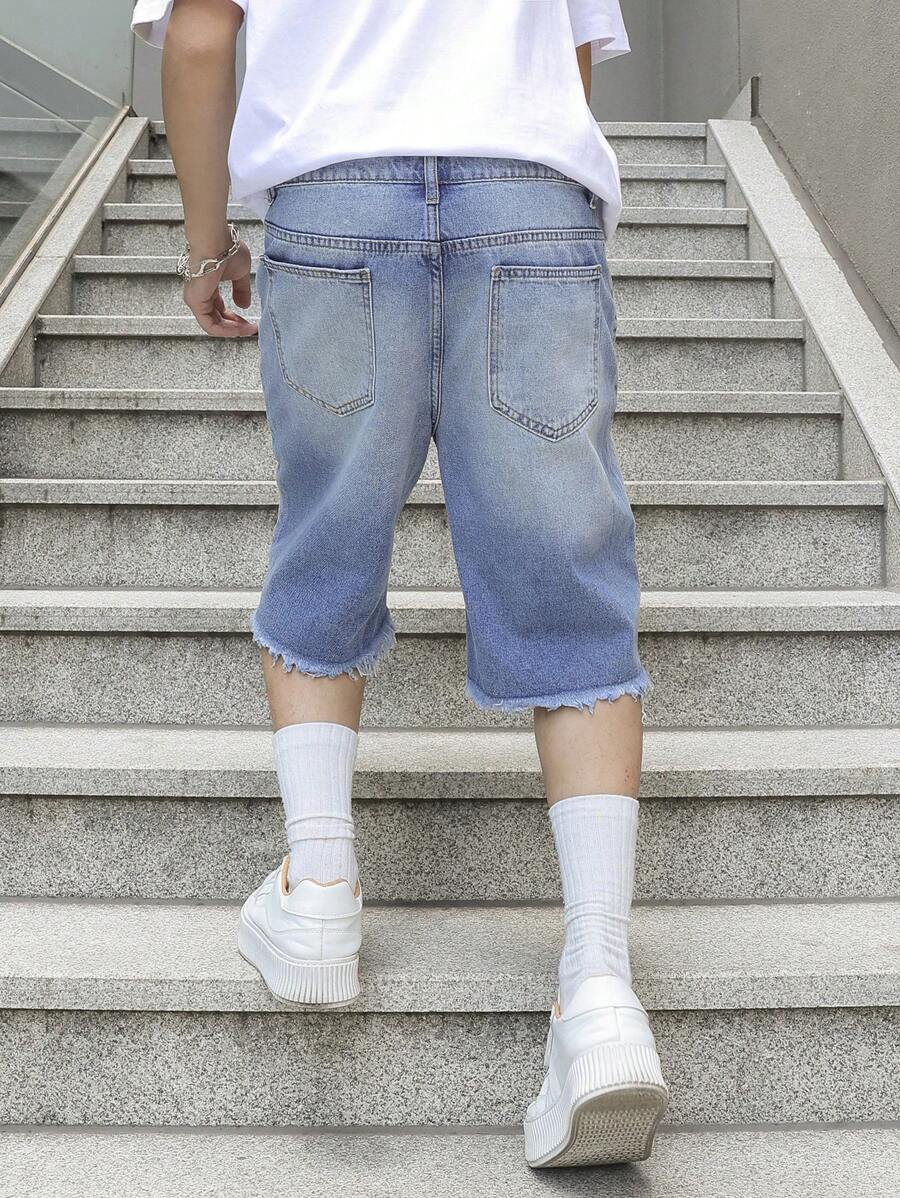 Men's Washed Distressed Denim Shorts