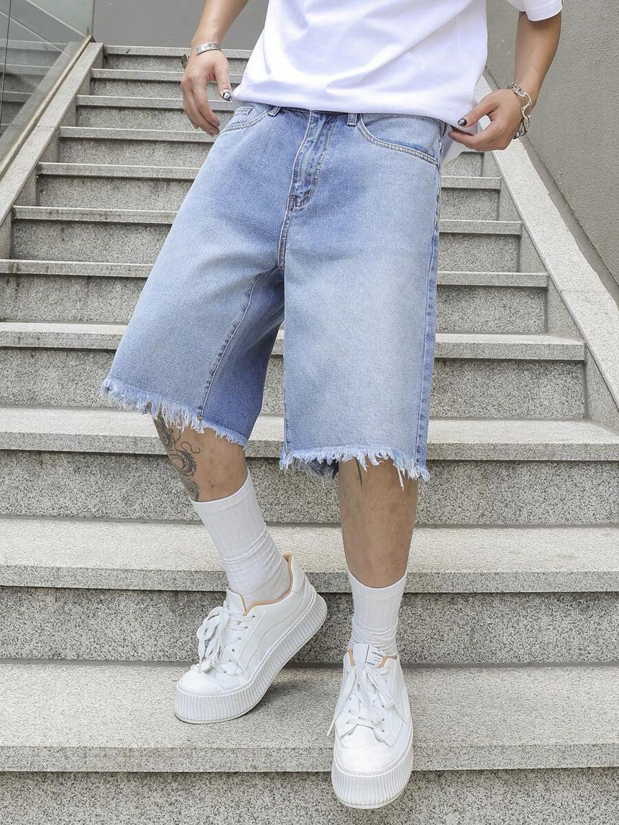 Men's Washed Distressed Denim Shorts