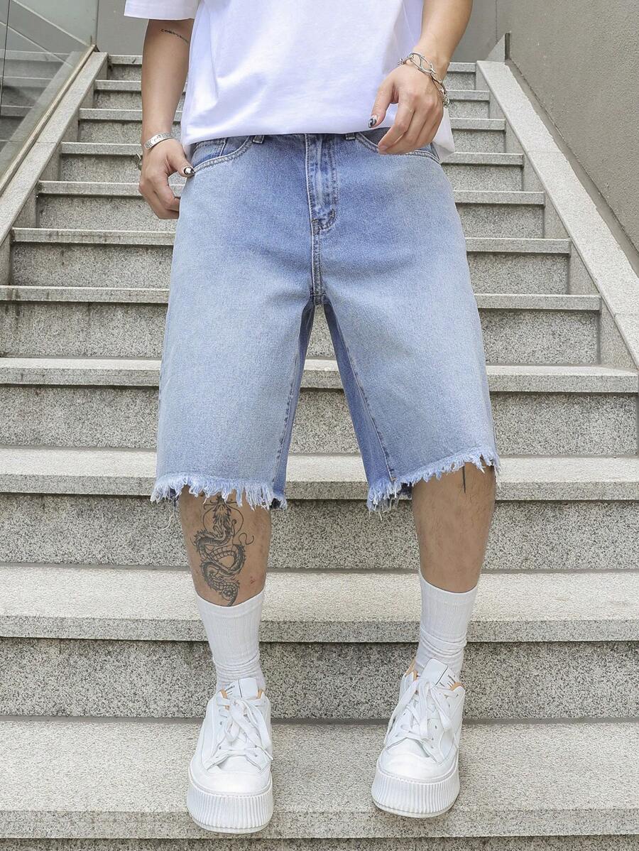 Men's Washed Distressed Denim Shorts