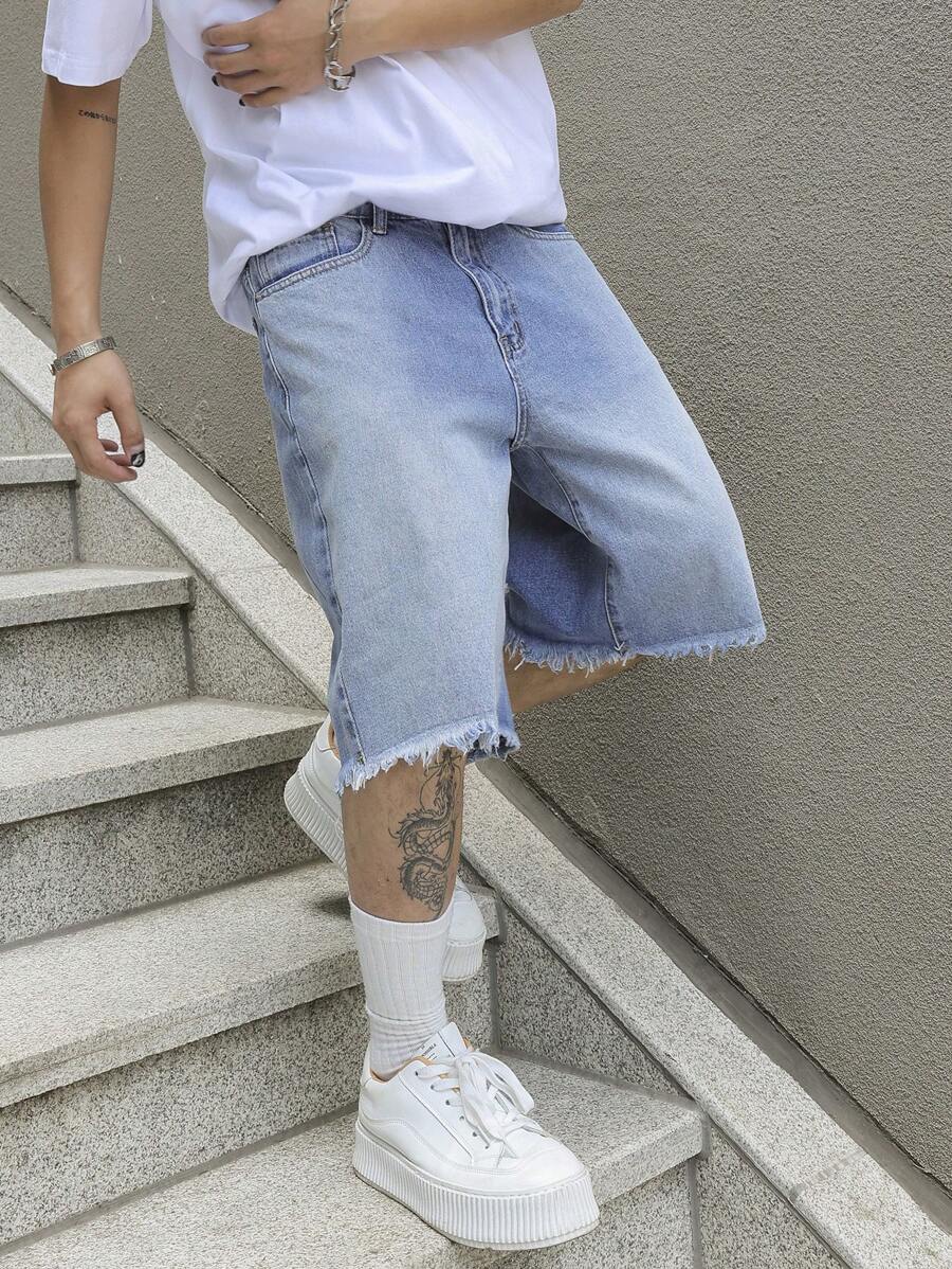 Men's Washed Distressed Denim Shorts