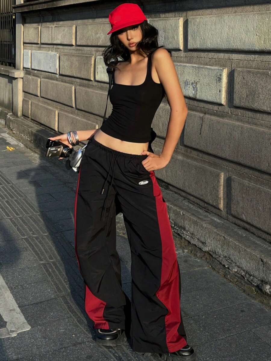 Women's Color-Blocked Baggy Parachute Pants