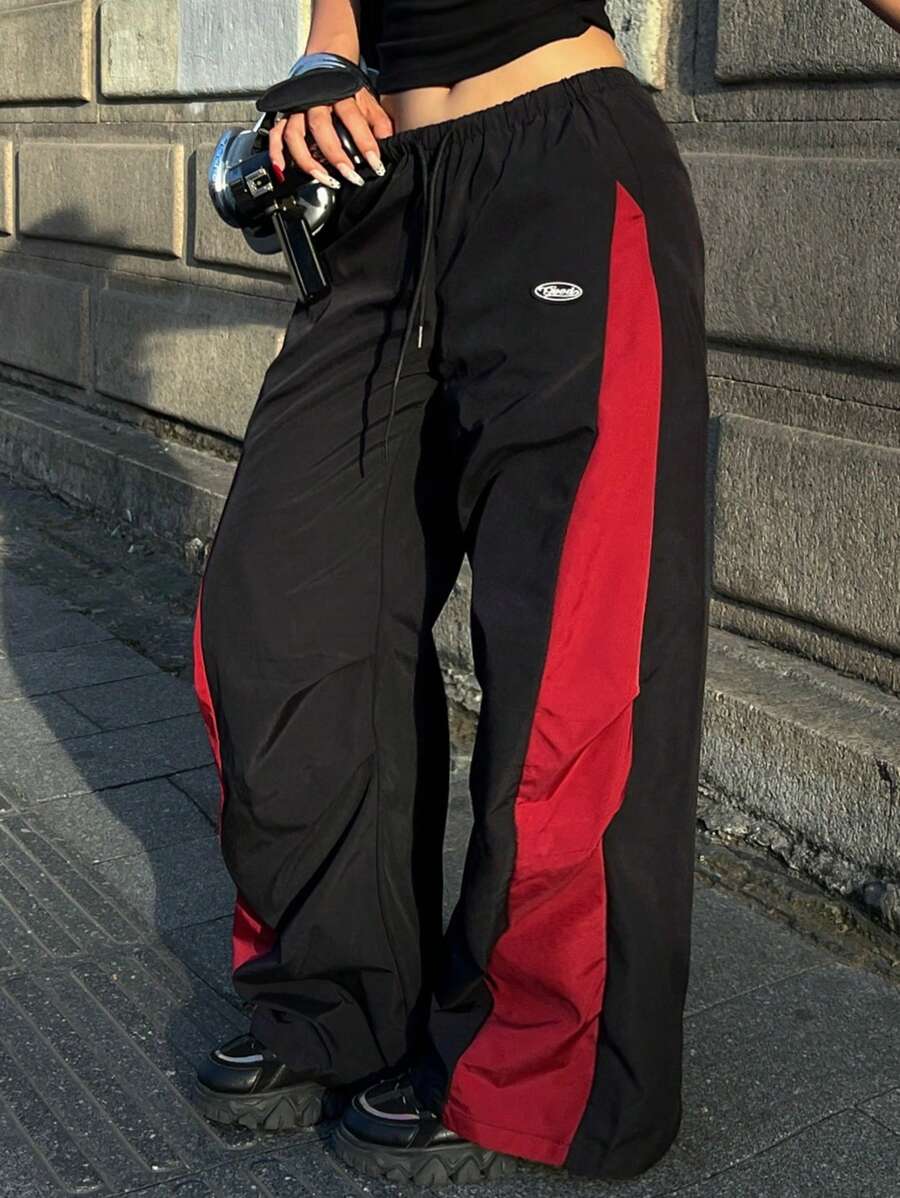 Women's Streetwear Color-Blocked Parachute Pants