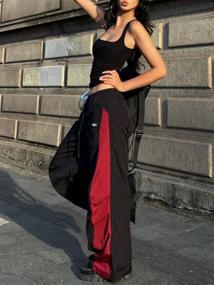 Women's Color-Blocked Cargo Parachute Pants