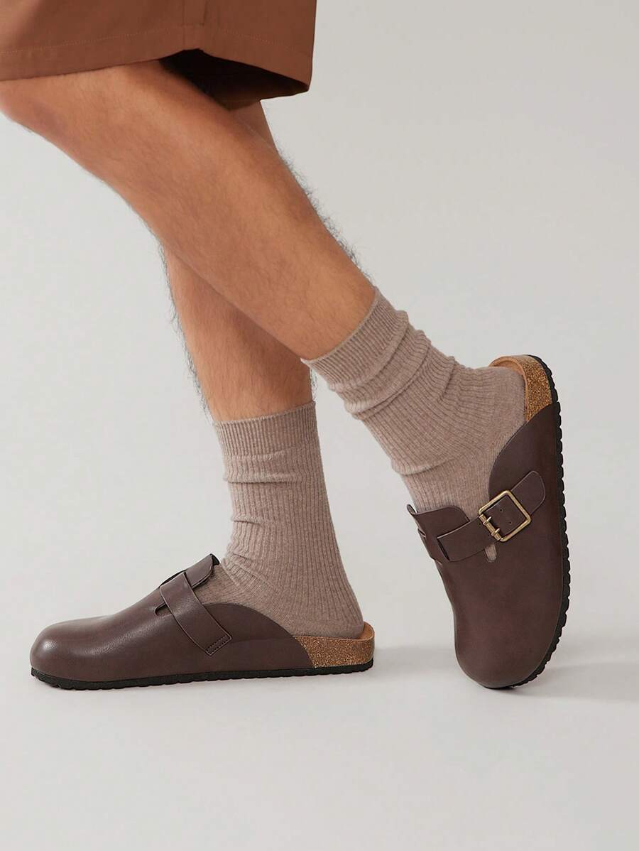 Men's Arch Support Cork Footbed Buckle Clogs