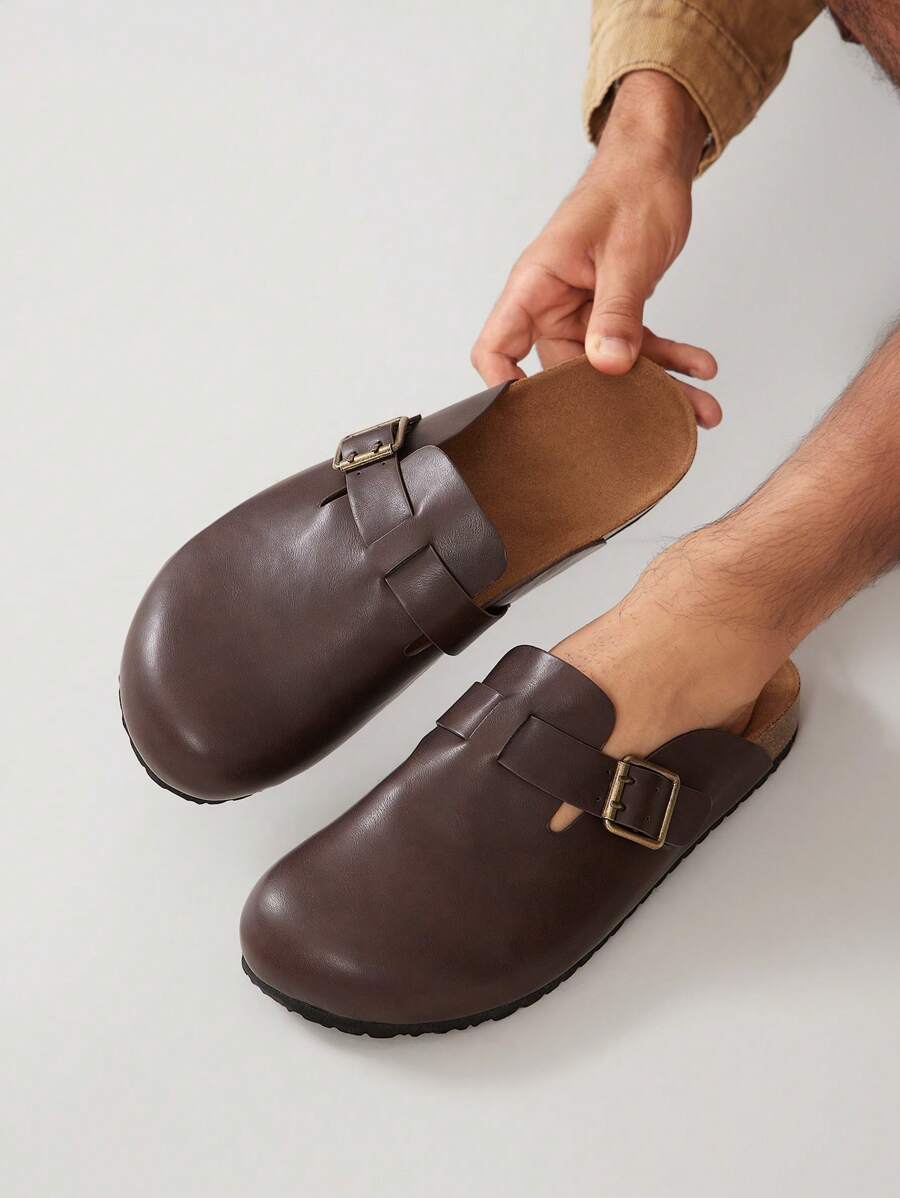 Men's Arch Support Cork Footbed Buckle Clogs