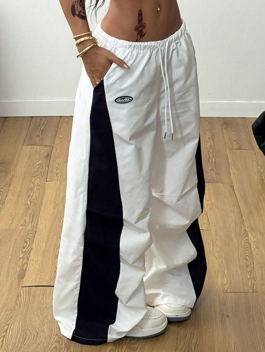 Women's Color-Blocked Baggy Parachute Pants
