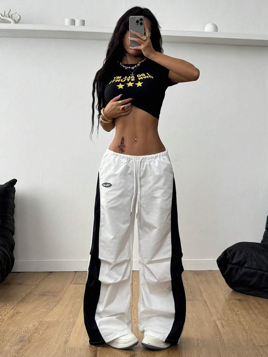 Women's Streetwear Color-Blocked Parachute Pants