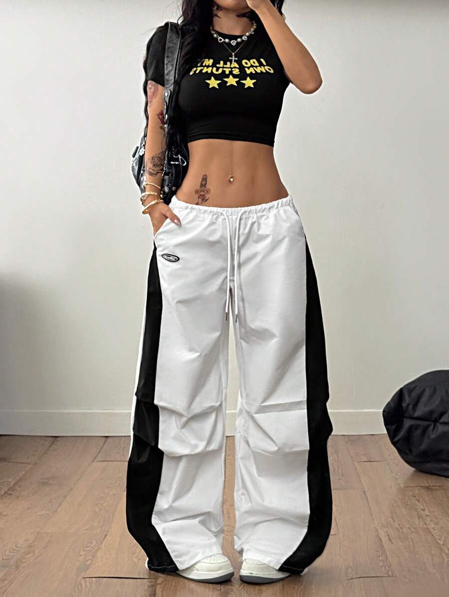 Women's Streetwear Color-Blocked Parachute Pants