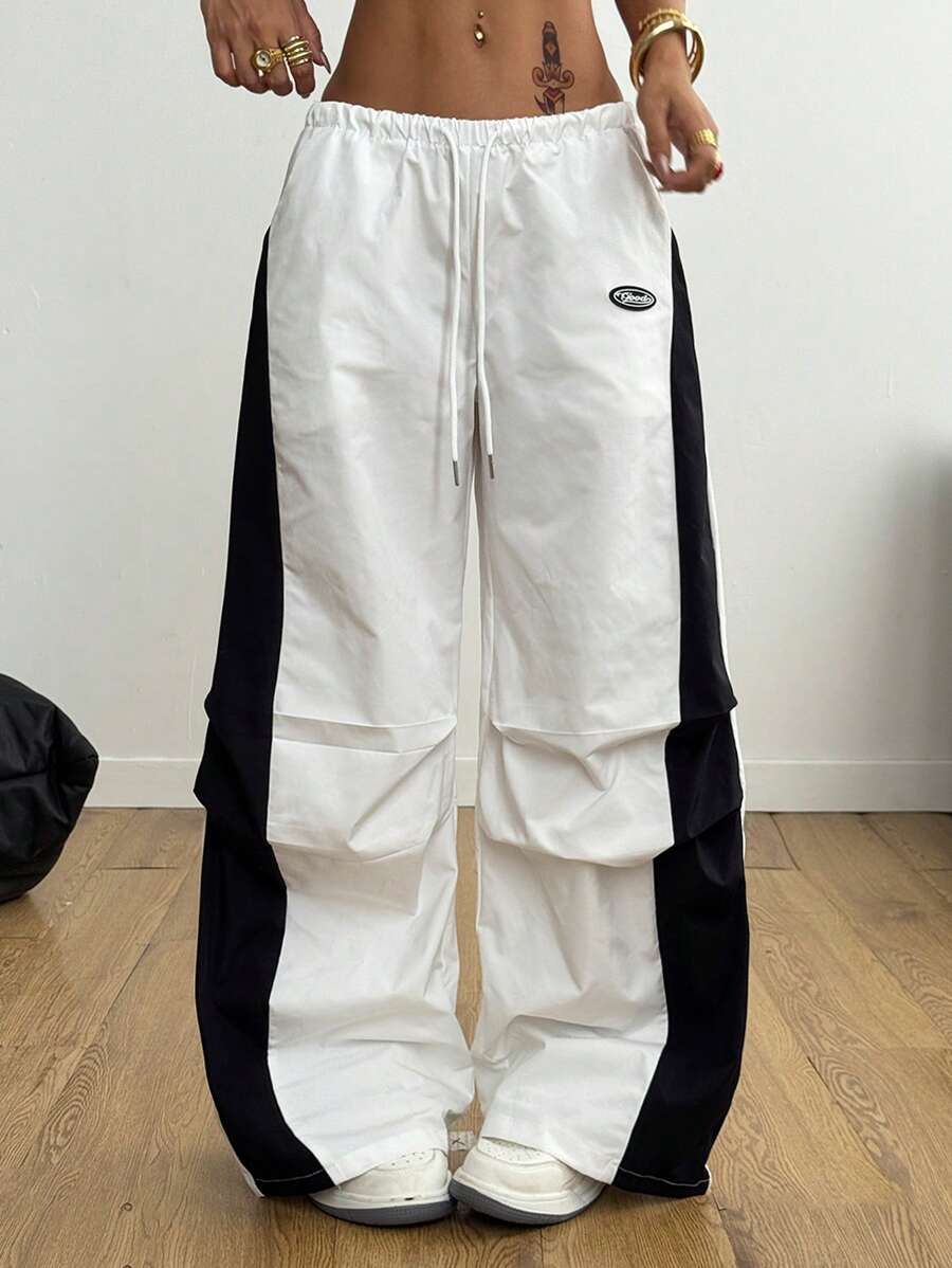 Women's Streetwear Color-Blocked Parachute Pants