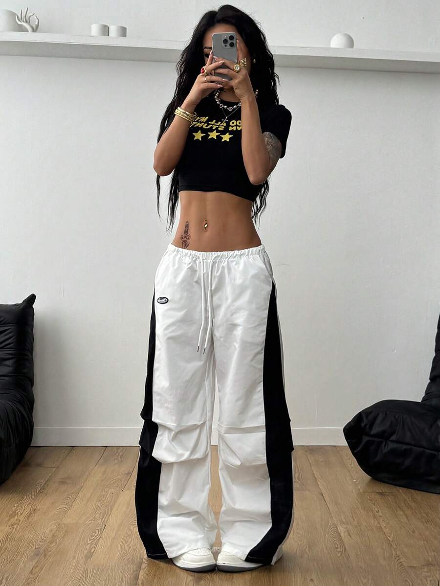 Women's Color-Blocked Cargo Parachute Pants