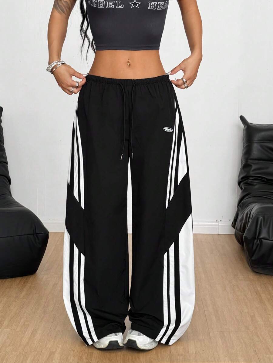 Women's Streetwear Color-Blocked Parachute Pants