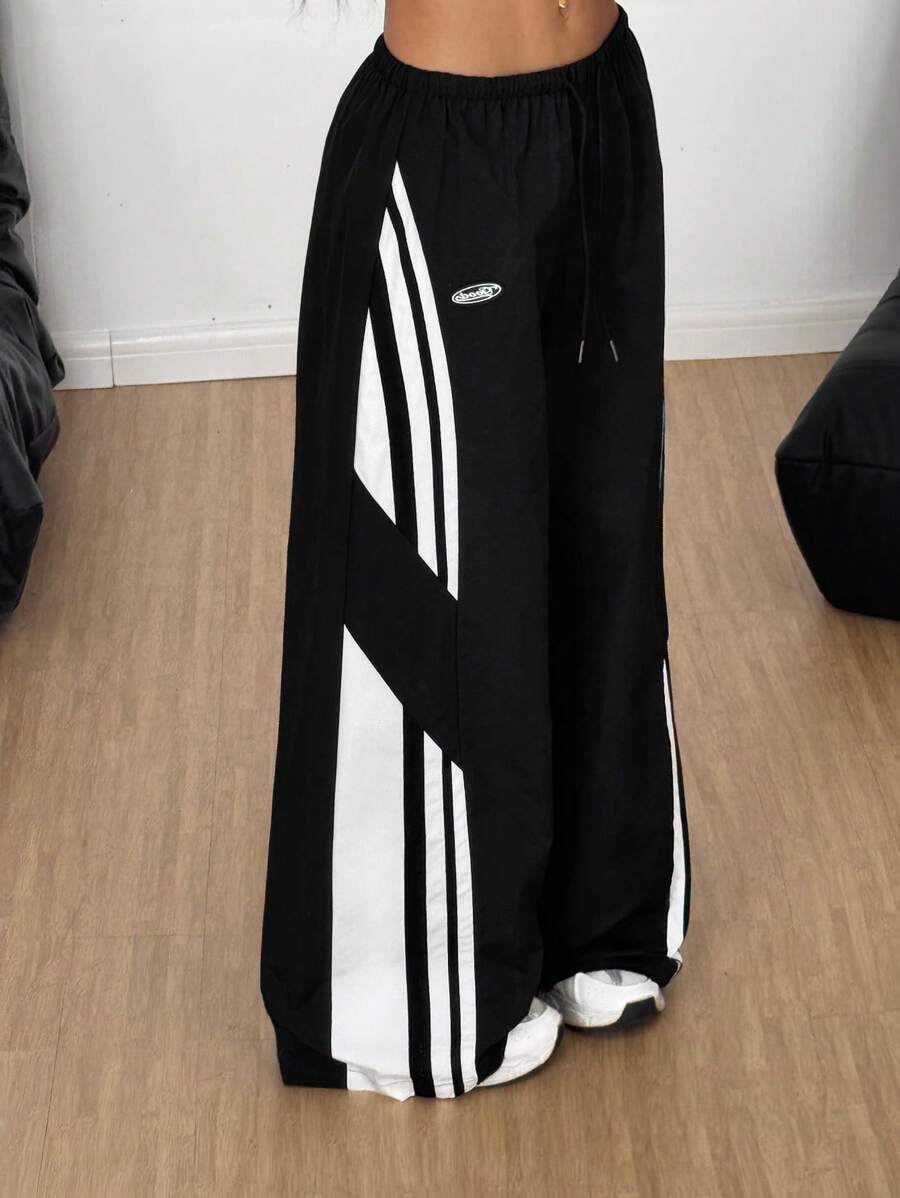 Women's Color-Blocked Baggy Parachute Pants