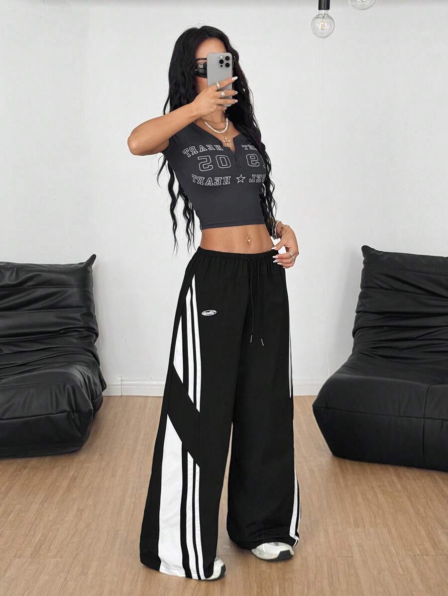Women's Streetwear Color-Blocked Parachute Pants