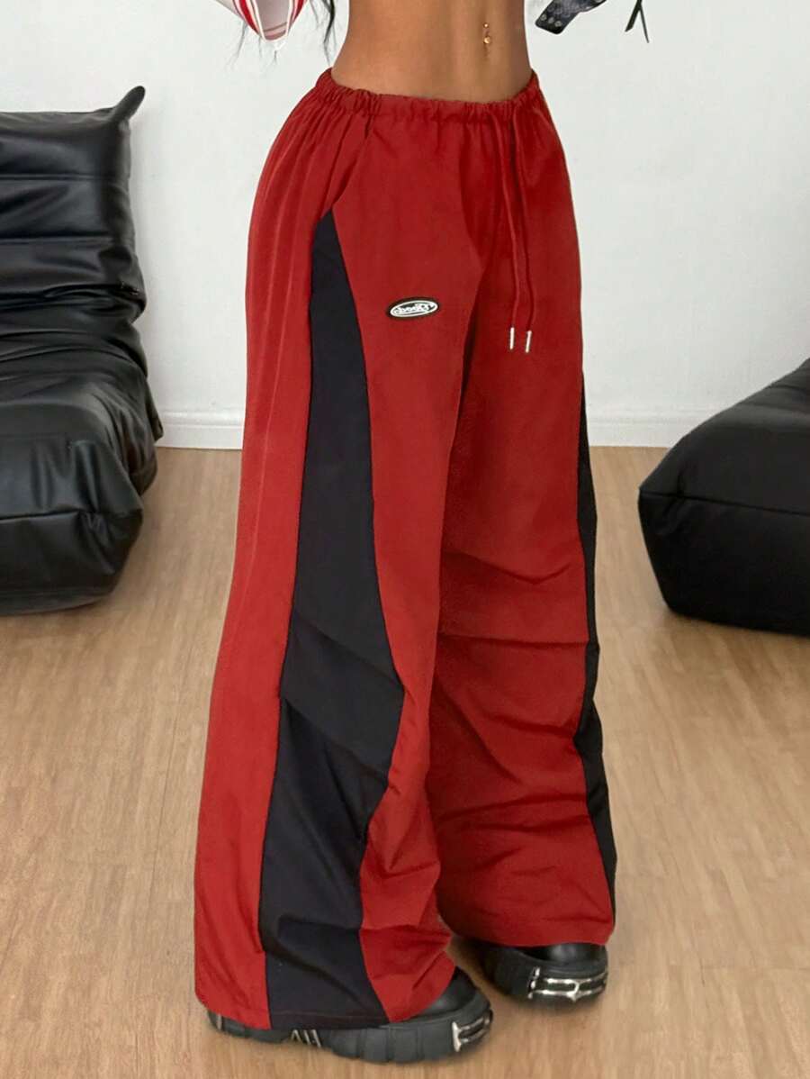 Women's Streetwear Color-Blocked Parachute Pants