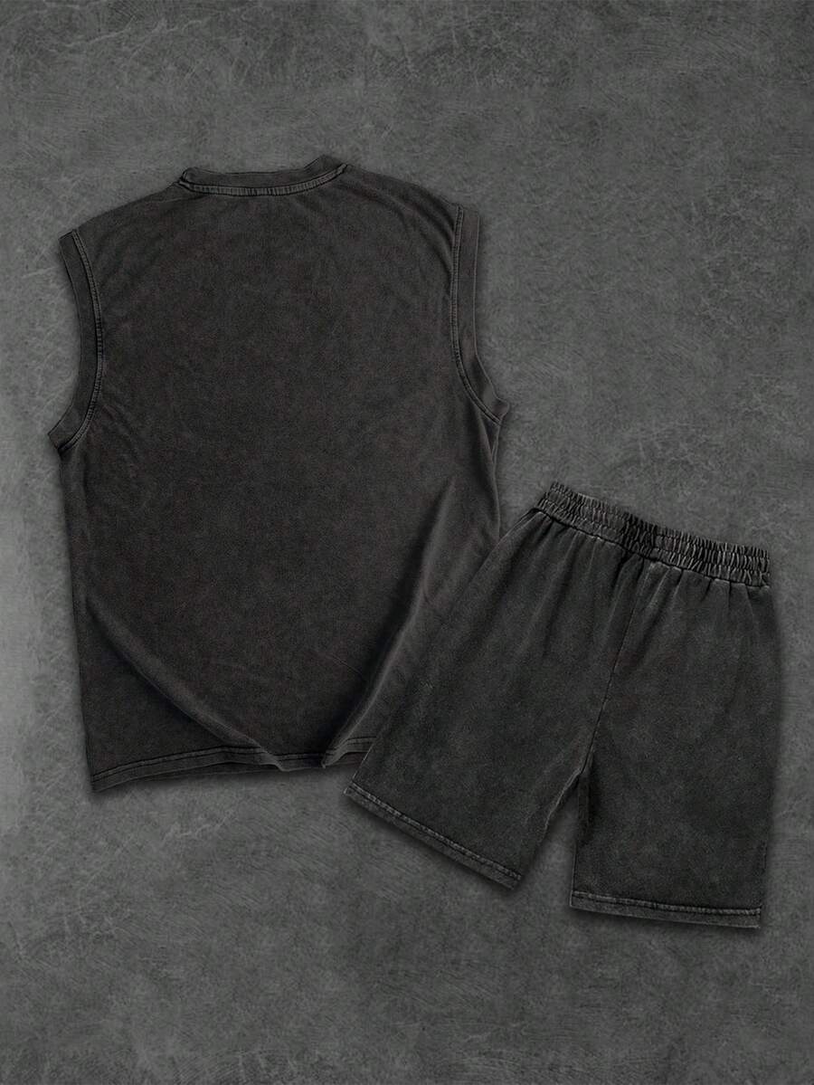 Washed Men's Tank Top And Shorts Set