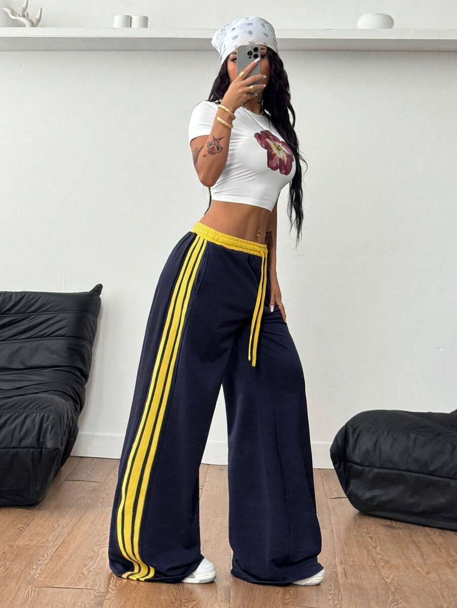 Unisex Contrasting Color Wide-Leg Sweatpants