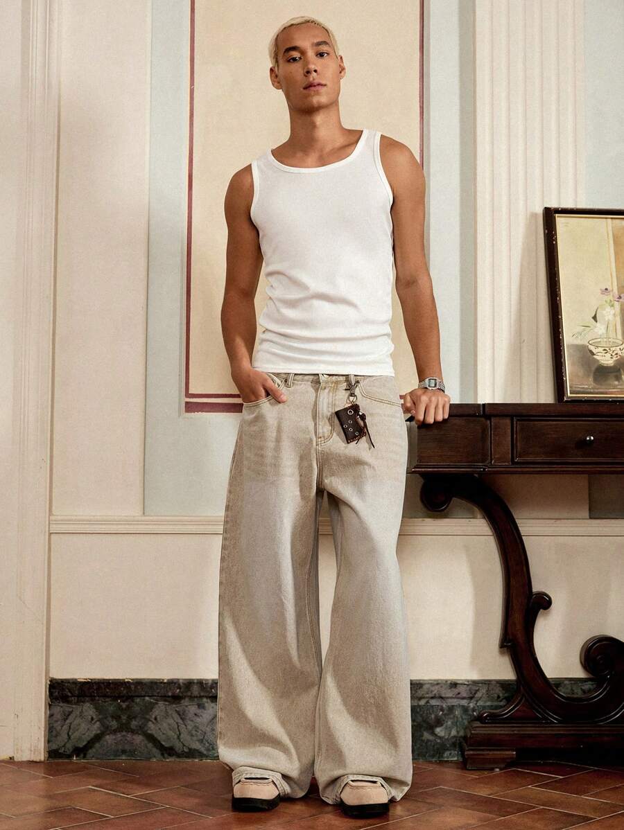 Men's Loose Fit Wide-Leg Pocket Jeans
