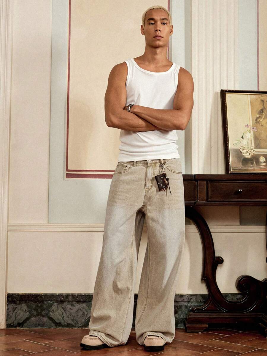 Men's Loose Fit Wide-Leg Pocket Jeans