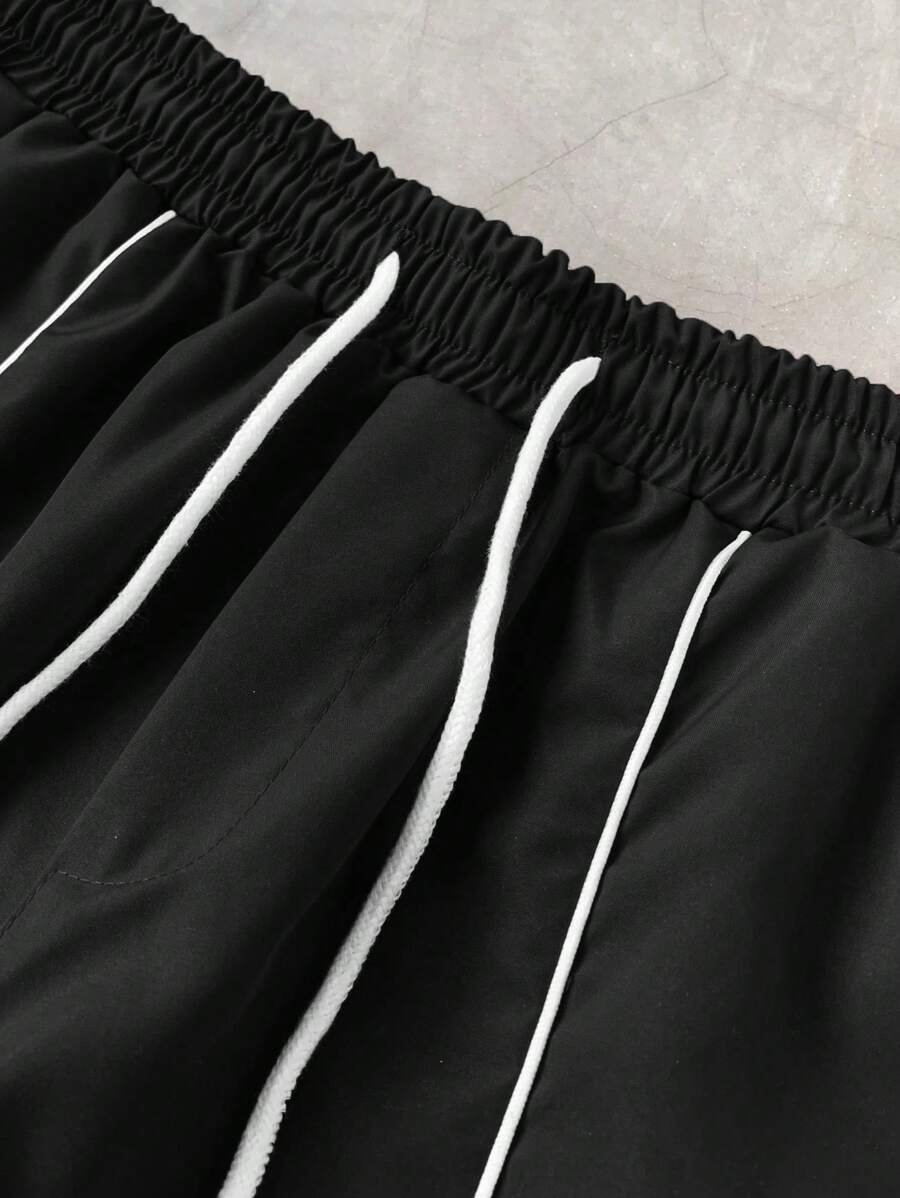Men's 2pcs Zipper Short Sleeve Shirt And Drawstring Shorts Set