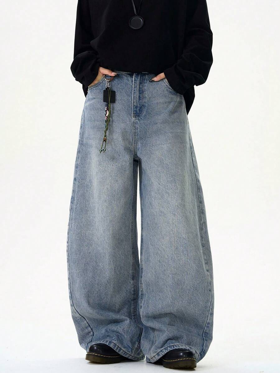 Loose Fit Washed Denim Casual Loose Pants